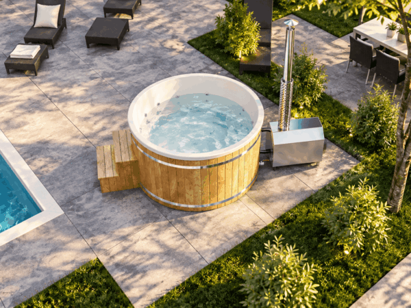 Spavio Acryl Hot Tub Model P rund 2m mit Außenofen/Innenofen