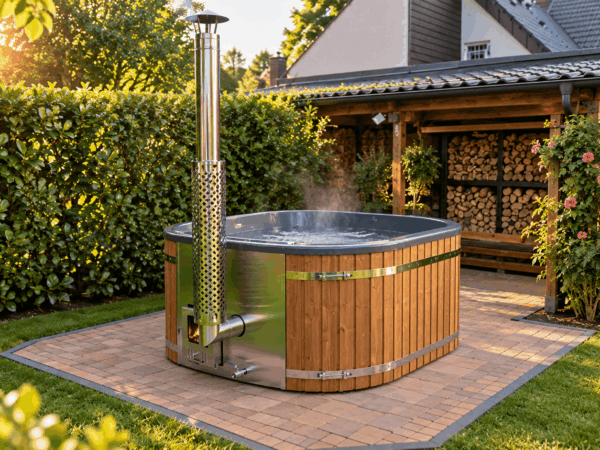 Spavio Acryl Hot Tub Quattro 2x2m mit Innenofen/Aussenofen