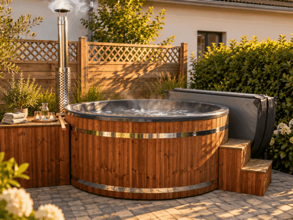 Spavio Acryl Hot Tub Model A Rund mit integriertem Ofen