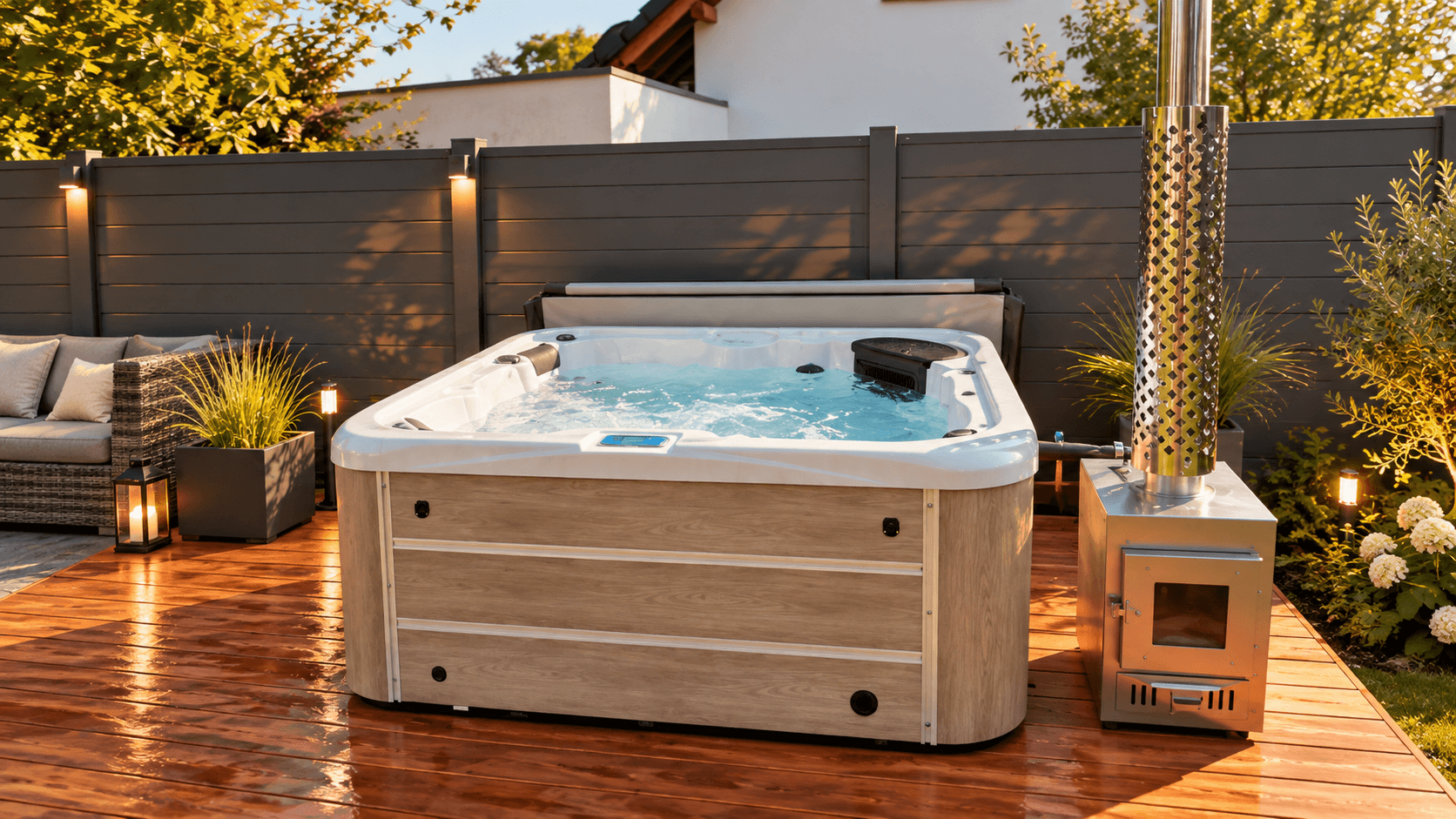 Spavio Acryl Hot Tub Model XS mit 2 Liegen - 1,95 x 1,95m – Bild 3