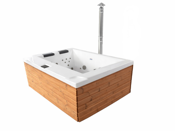 Spavio Hot Tub Cube 4 – Aktionsmodell mit Außenofen & Thermoholz | Made in Germany