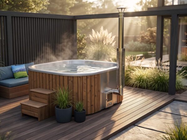 Spavio Acryl Hot Tub Quattro 2x2m mit Innenofen/Aussenofen
