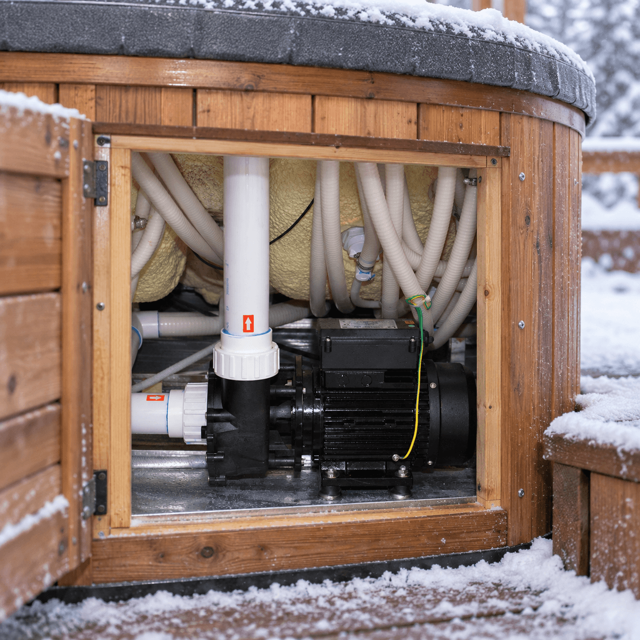 Pumpenköpfe biem Hot Tub abschrauben um Hot Tub zu entleeren